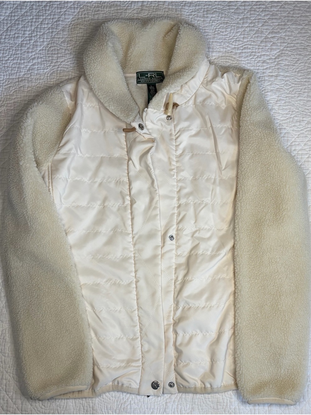 Ralph Lauren Cream Quilted Front Sherpa Sleeve Jacket